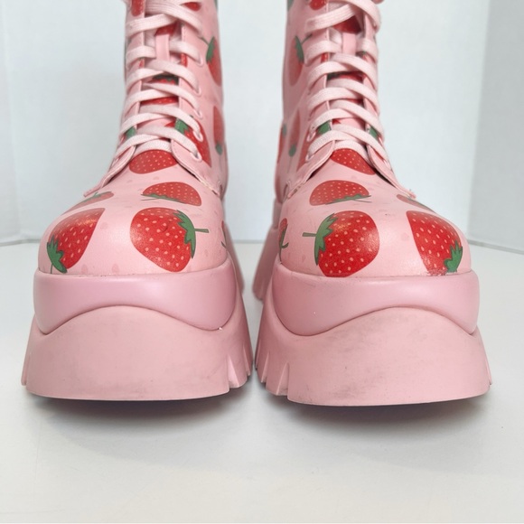 •KOI• Strawberry Spongecake Pink Vilun Platform Lace- Up Ankle Boots Size US 7 - Picture 9 of 16